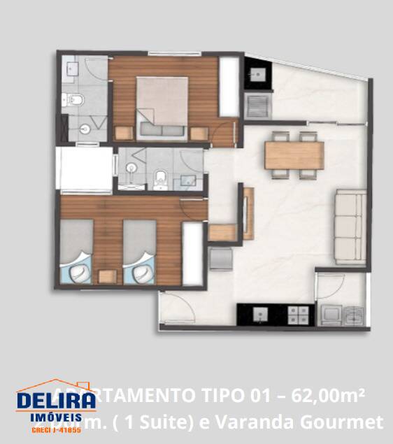 Apartamento à venda com 2 quartos, 62m² - Foto 4